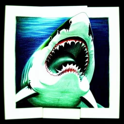 Epic Drawing of Great White Shark smiling underwater By Caravaggio, By Rafel ,By michelangelo 8k