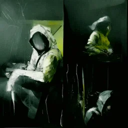 Minimal contemporary abstract oil paintings close up person wearing hazmat suit limbs sinew and concrete fragments illuminated at night style of Justin Mortimer And Francis bacon And ashley wood