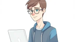 Illustration teenage boy frontend web developer with white background