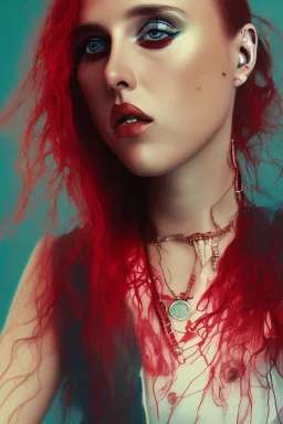 danish singer mø, high light , red tones,