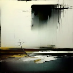 a contemporary minimalist abstract desolate flat landscape. large brush strokes and dripping paint. In style of Justin Mortimer and Phil Hale.