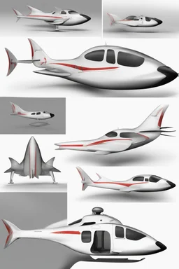 ideation aeroplane airmed inspired by shark with side view, quarter view and front view