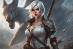 Ciri in smooth anime cg art, orianna, anime fantasy artwork, close picture, rain, apocalypse, intricate details, highly detailed, high details, detailed portrait, masterpiece,ultra detailed, ultra quality