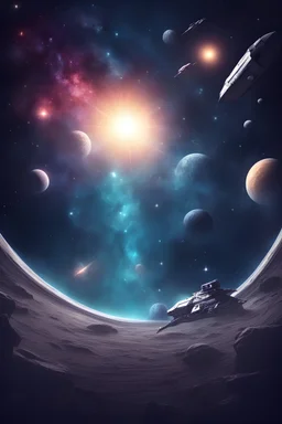 space with a spaceship and stars background