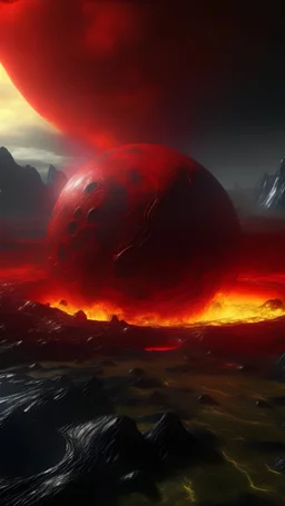 sci fi planet, wide angle shot, lava