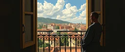 man is watching from the balcony painted by andrea del sarto