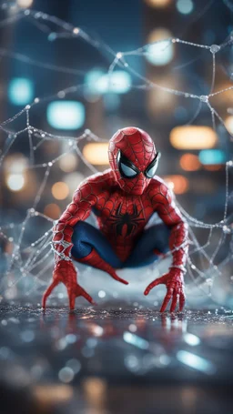 spider man gremlin alien pimp caught frozen in net, bokeh like f/0.8, tilt-shift lens 8k, high detail, smooth render, down-light, unreal engine, prize winning