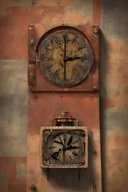 african portrait in rusted clocks, clock face, rust, scaffolding, ghana colours, cyberpunk, high detail