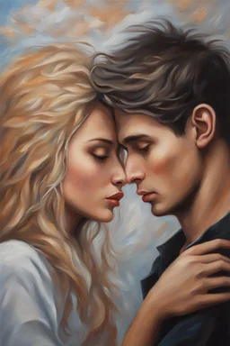 I'm yours Only a girl and a boy Romantic kiss Oil painting