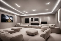 dedicated home cinema room with LED lighting in the walls make sure the room is completely symmetrical