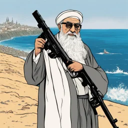 [illustration by Charles Bukowski] the Grand Ayatollah Ali Khamenei has the biggest gun over the strait of Ormuz (A Better Tomorrow, The Killer, Hard-Boiled) he takes it from under his robe