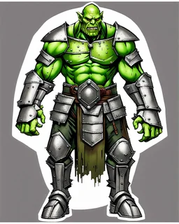 tabletop RPG ORC MALE WARRIOR IN STEEL ARMOR Evil rpg art no background green