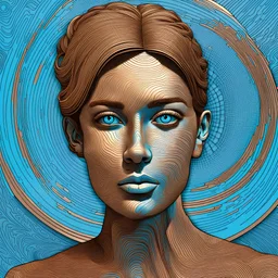 doodle art 3D, in the style of pop art-inspired portraits, interference patterns, light sky-blue and bronze, realistic hyper-detail, engraved line-work, graphic novel --ar 63:128 --stylize 750 --v 6