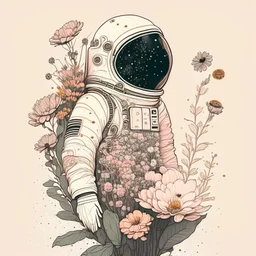 "floral astronaut" hand-drawn digital art, muted tones, flowers everywhere,