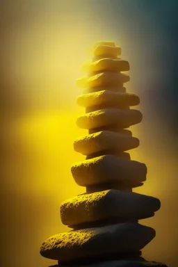 tower build of yellow stones misty trending, depth of field, backlit