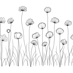 set of grow wind flowers on the grace, SIMPLE ONE lineS art, white background, minimalis, different view, only white bakcground solid.