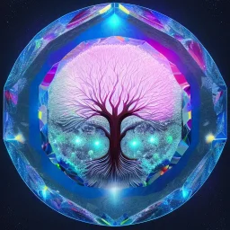  hedjuk,Tree of Life, crystal city crystalline in the sky, renderin, room, cosmic, opalescent, 100mm, opalescent, gemstones, crystals, object, other worldly,water, cristal rock ,bright, ice backg