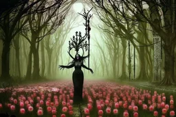 night, forest, flowers, gothic horror influence, epic