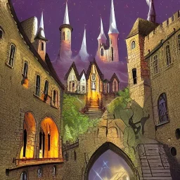 A magical gothic little town of witches with a castle and canals Nick Harris style