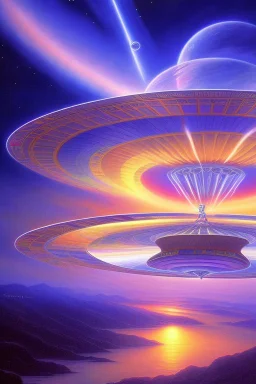 intergalactic very beautiful ufo rainbow futurist,mother ship pleiadien,crystal and light