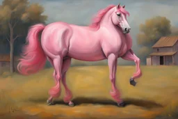 a pink horse like a 19th painting