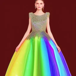 Glittery rainbow ball gown, full view