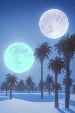 1980's aesthetic vaporwave palm trees with lighting with moon with audi in the winter snow