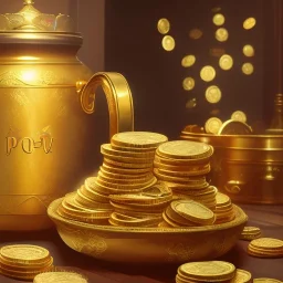 Gold Pot full of gold coins,extremely detailed digital,painting, extremely detailed ,perfectly centered image, perfect composition, rim light, beautiful lighting,masterpiece,8k, stunning scene, raytracing, anatomically correct,, in the style of Dysney and Pixar,Ultra detailed