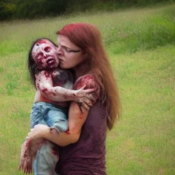 zombie woman hugging human baby