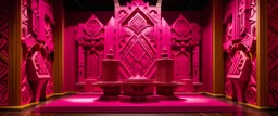 A magenta kingdom with hearts designed in Maori sculptures painted by Frank Lloyd Wright