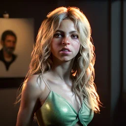 Shakira, 40 years old, artist, Realistic image, waist up portrait. eyes make up, perfect, glow, circle iris. concept art, smooth, unreal engine 5, god lights, ray tracing, RTX, lumen lighting, ultra detail, volumetric lighting, 3d, finely drawn, high definition, 4k.