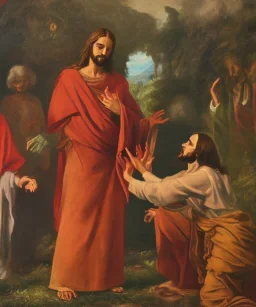 Painting of Jesus Christ offering amanita muscaria to demon