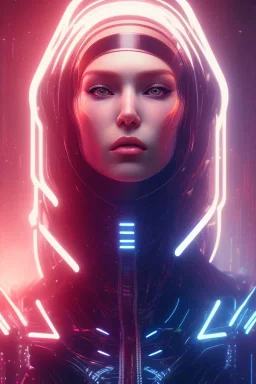 cyberpunk, head, women,long hair, portrait, tron