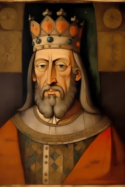 13th century painted portrait of a 45 year old male baron from the medieval period not wearing a crown