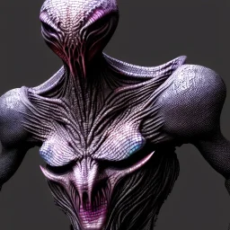 Evil humanoid alien with dark rough skin with scales, concept art, hyper realistic, photorealistic