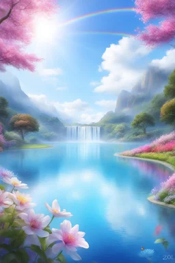 fantastic,Beautiful garden, flowers,rainbows, bel arc en ciel