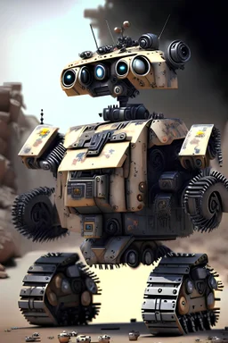 10k hyper realistic detailed evil armored military WALL-E robot with weapons, equiped with mounted blades and machine gun turrets