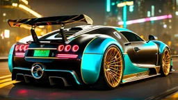 Veyron Super Sport ultimate need for speed tuning Mansory Cyberpunk 2077 neon Style Rear View, Super Detailed, desktop wallpaper, 4K