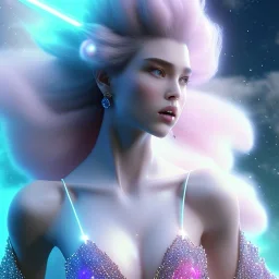 one big crystal subtle castel blue and pink in a galactic ambiance delicate colors, bin the foreground, full of details, smooth，soft light atmosphere, light effect，vaporwave colorful, concept art, smooth, extremely sharp, full body shot, masterpiece, best quality, blue skinned, sparkling eyes, fluorescent skin,blue eyes,sparkling makeup, very long blond hair, fairy style , highly detailed body, sun light, 4K, RAW, depth of field,high contrast,realistic