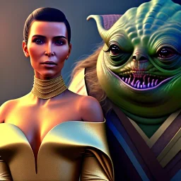 A film still of kim kardashian as princess leigha cuddling jabba the hut in star wars, highly detailed, digital painting, artstation, concept art, sharp focus, illustration, cinematic lighting, art by artgerm and greg rutkowski and alphonse mucha diffuse lighting, fantasy, intricate, elegant, highly detailed, lifelike, photorealistic, digital painting, artstation, illustration, concept art, smooth, sharp focus, art by John Collier and Albert Aublet and Krenz Cushart and Artem Demura and Alphonse