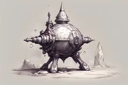 fantasy concept art, small walking magic turret sketch with big crystal cannon