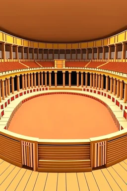 3D shot of the show area in a traditional theater, and the arena is square or rectangular in shape