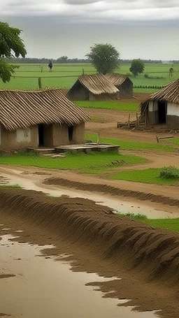 mud houses, farm land