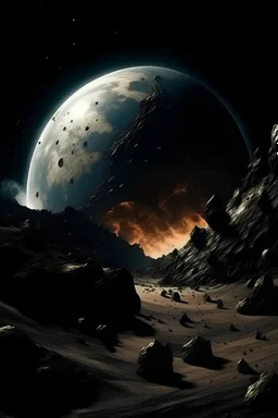 planet earth being destroyed by vulkanic eruptions seeing from cave on the moon