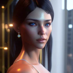 Beautiful Girl in thong,photorealistic, shiny skin,8k resolution, ultra detailed, rendered, unreal engine 5