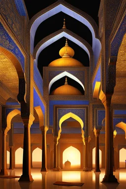 Inside a Moghul mosque in Rajastan at night, gleaming, harmonious, incandescent by artist "Igor Zenin"