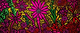 Magenta psychedelics fynbos with floral plants painted by Keith Haring