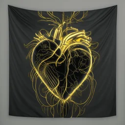 electric heart in black and golden tapestry