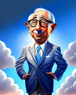 Cartoon of expresident Alvaro Uribe Vélez full body big white hat 4k shirt pants and shoes rat ears rat nose circular glasses grotesco light blue sky