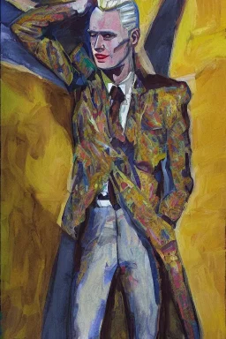 Full body portrait, painting, medium shot lady style of max headroom